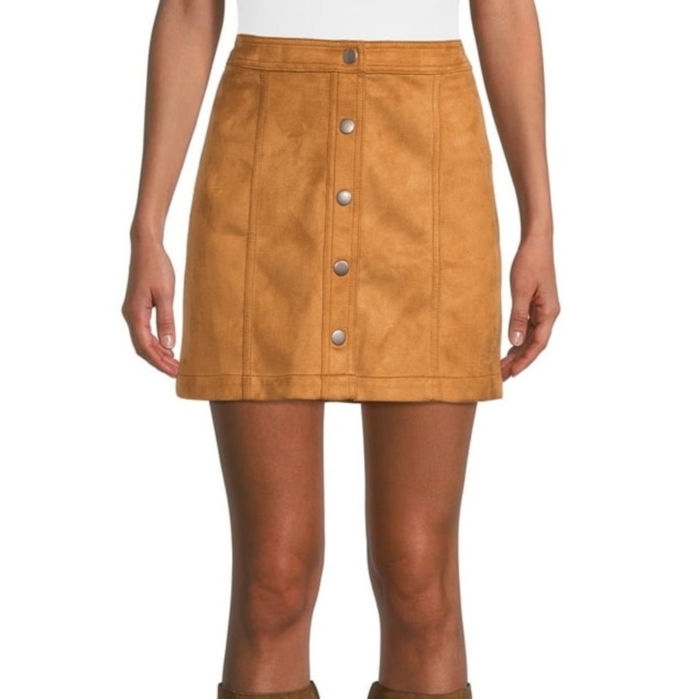 No Boundaries Faux Suede Tan Button-Front Mini Skirt